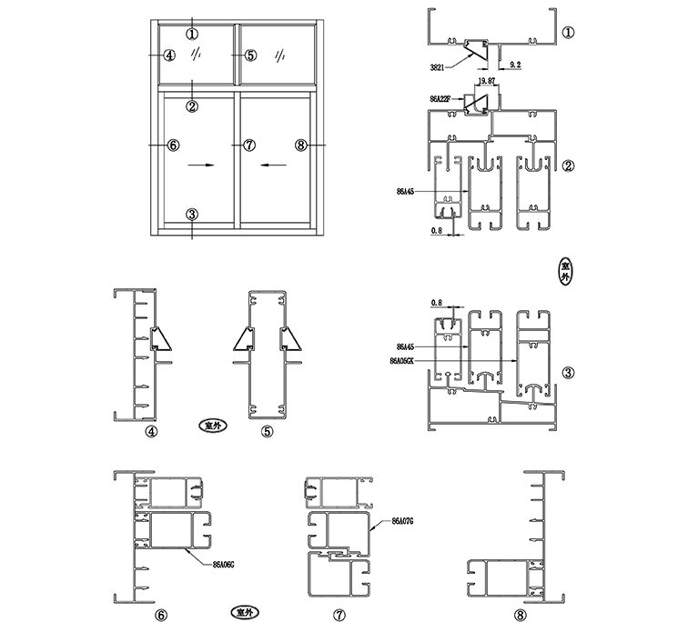 108三軌推拉窗節點圖